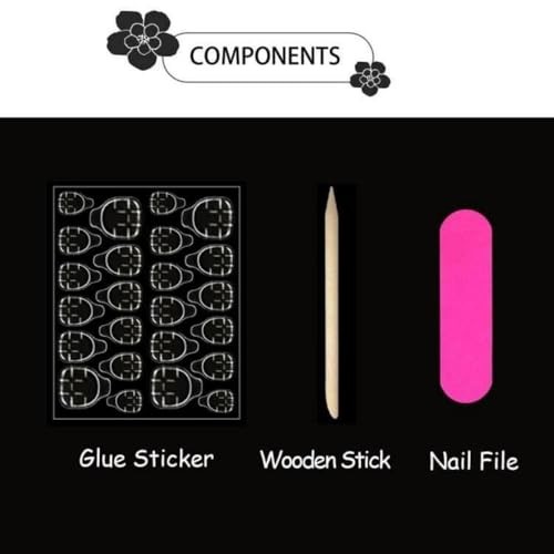 French Tips Press on Nails Medium Almond Fake Nails with 5D Flower Color30