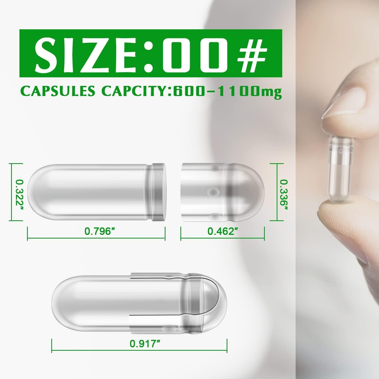 Size 00 Empty Capsules 1000 Count Gelatin Separated Clear for DIY Filling