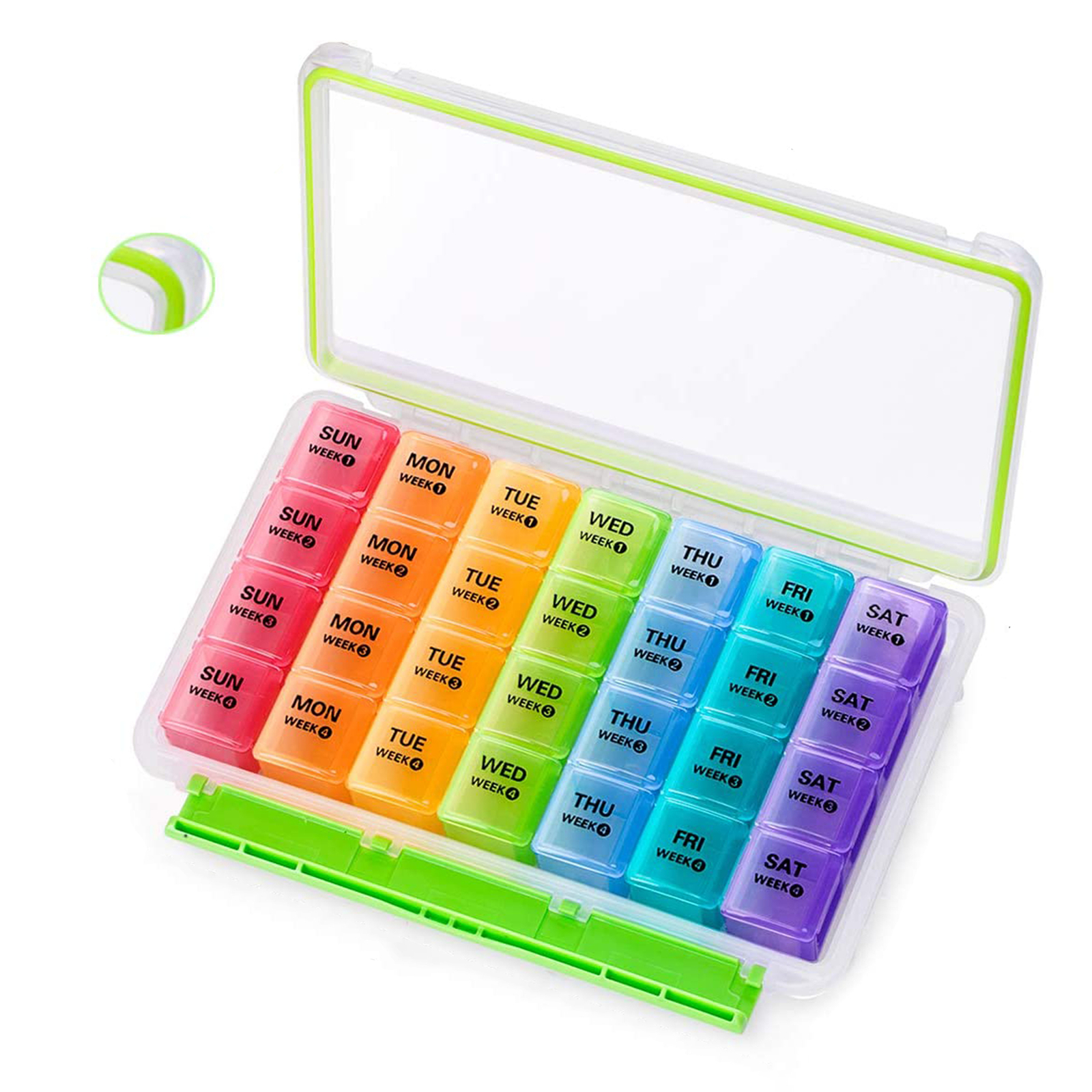 Sukuos 28 Day Pill Organizer, Large Moisture-Resistant 4 Week Case