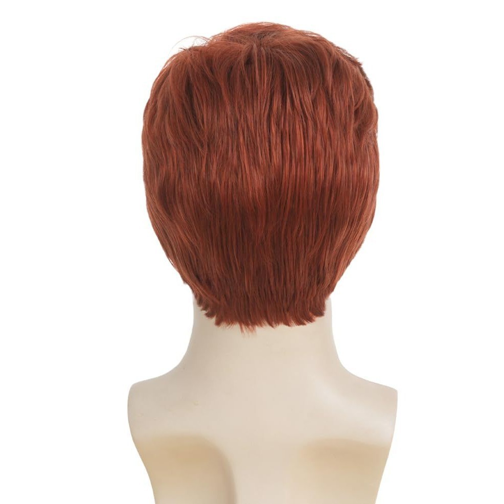 Dark Orange Short Natural Fluffy Synthetic Wig for Men Heat Resistant Fiber