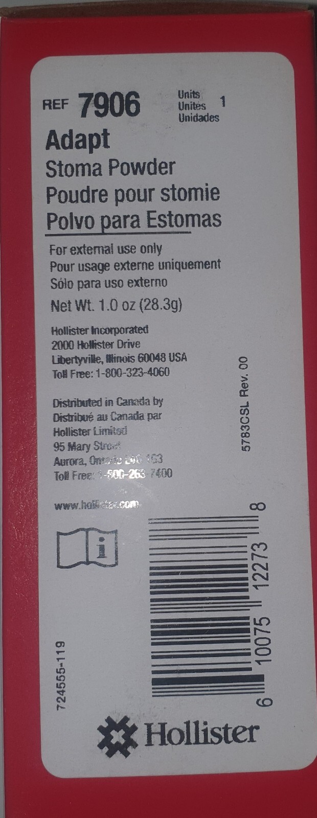 Hollister 7906 Adapt Stoma Powder Exp 09/2024