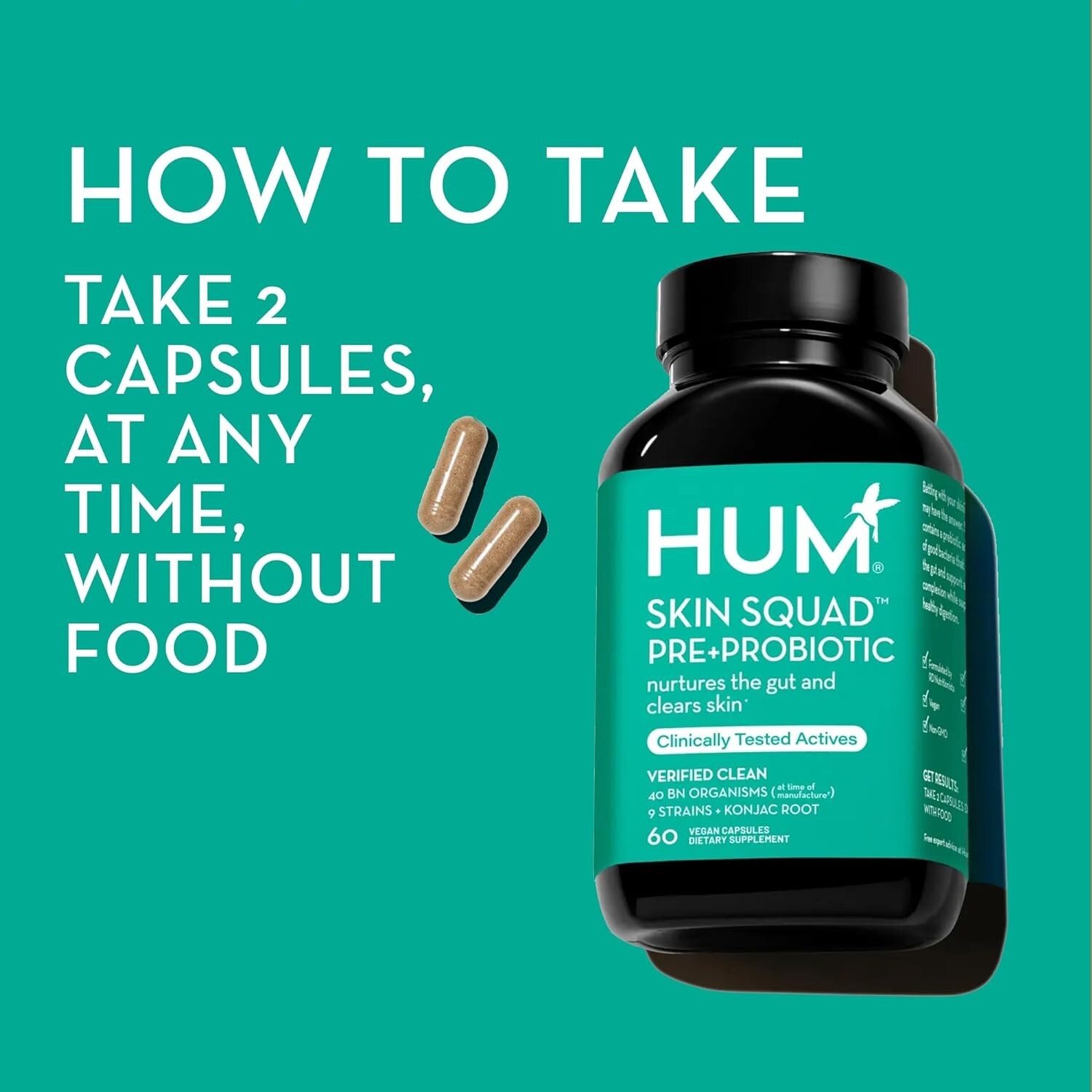 HUM Skin Squad Probiotic Supplement for Clear Skin & Gut Health Free Shipping US