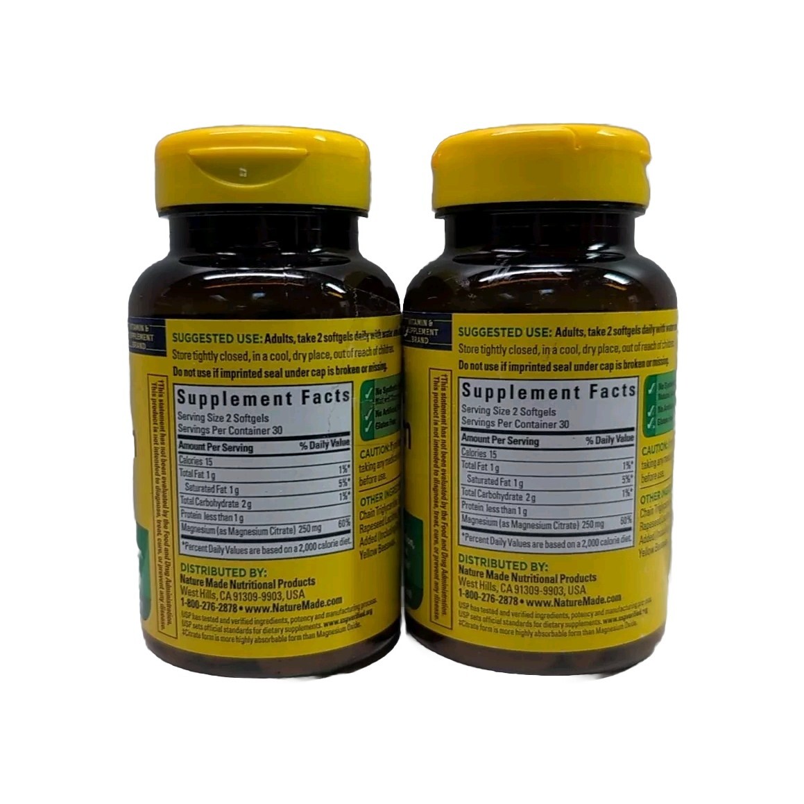 2 Nature Made Magnesium Citrate 250mg, 60 Softgels Each. Exp 04/2026+