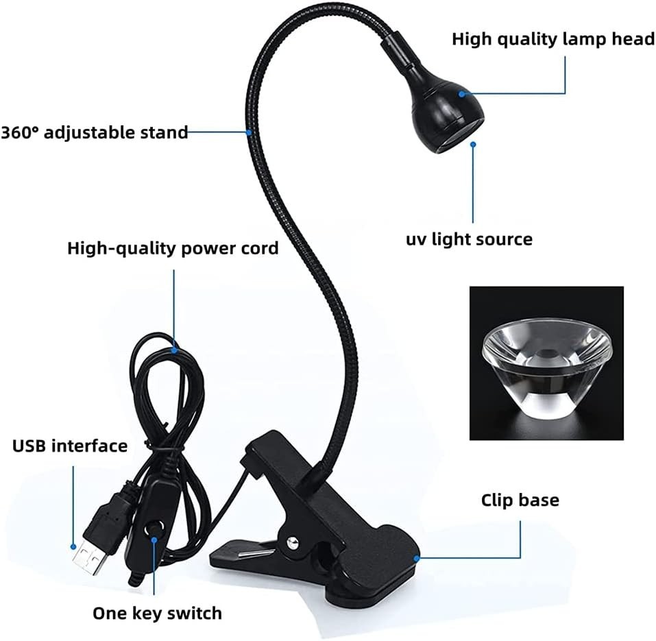 Mini UV Lamp for Gel Nails LED Nail Dryer 3W Flexible Gooseneck Clamp Resin Curi