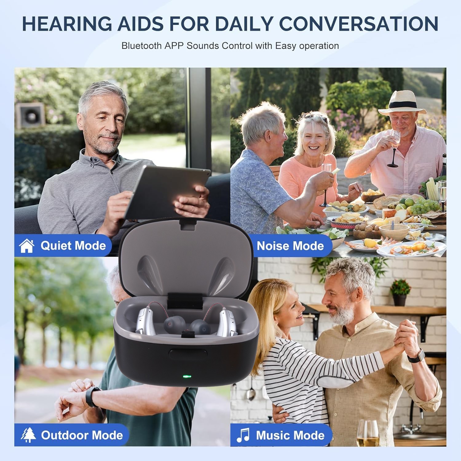 Bluetooth App Control Rechargeable Hearing Aids For Seniors Noise Cancelling OTC