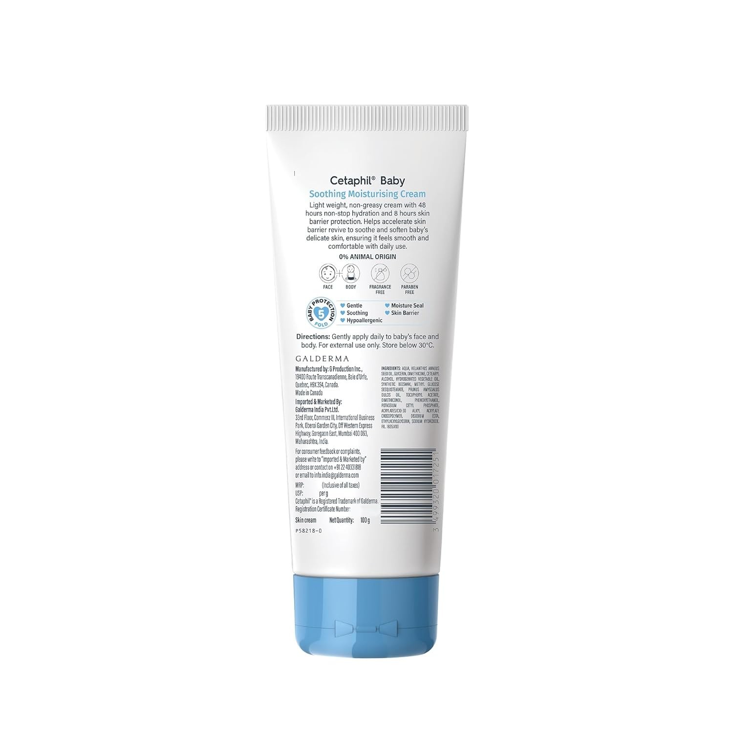 Cetaphil Baby Soothing Moisturising Cream 100 g for Newborns & Babies