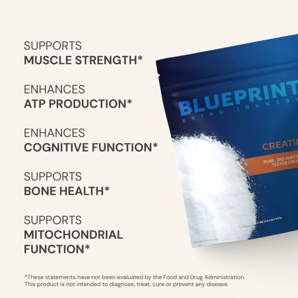 Blueprint Bryan Johnson Creatine Monohydrate – Micronized 99.9% Pure, Unflavored