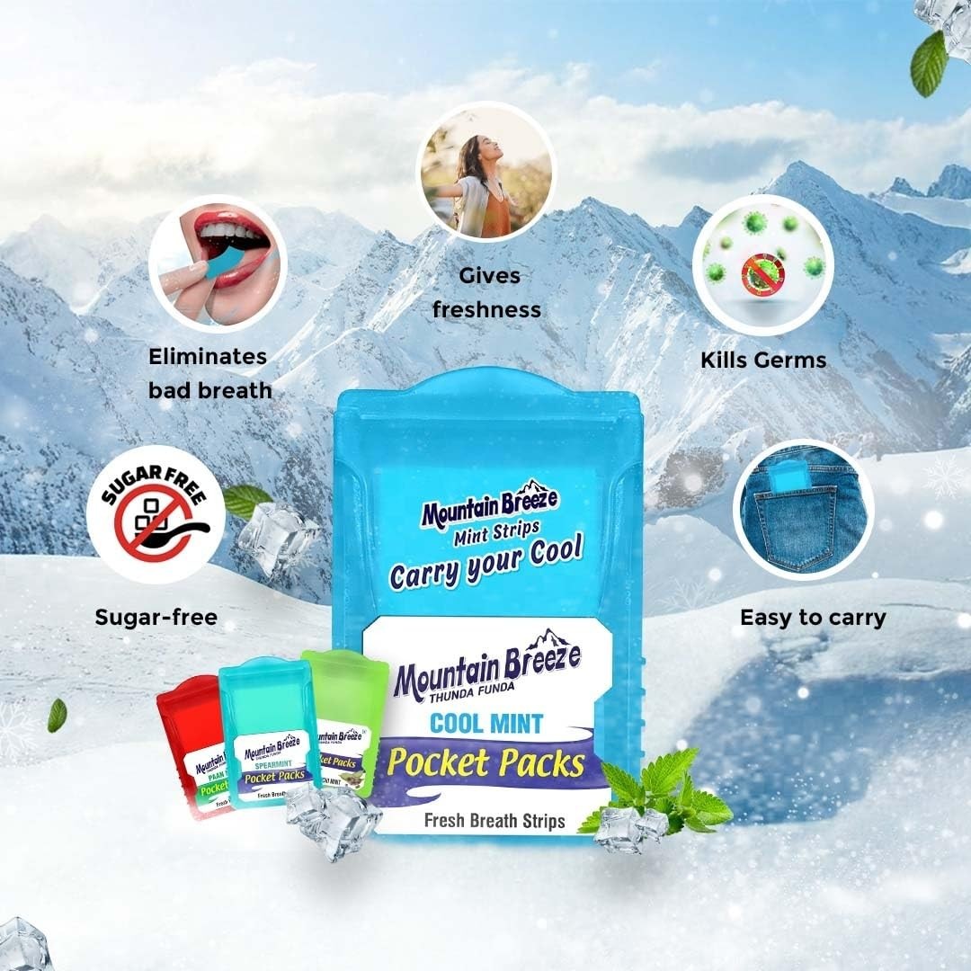Mountain Breeze Oral Hygiene Mouth Freshener Sugar Free Cool Mint Blue
