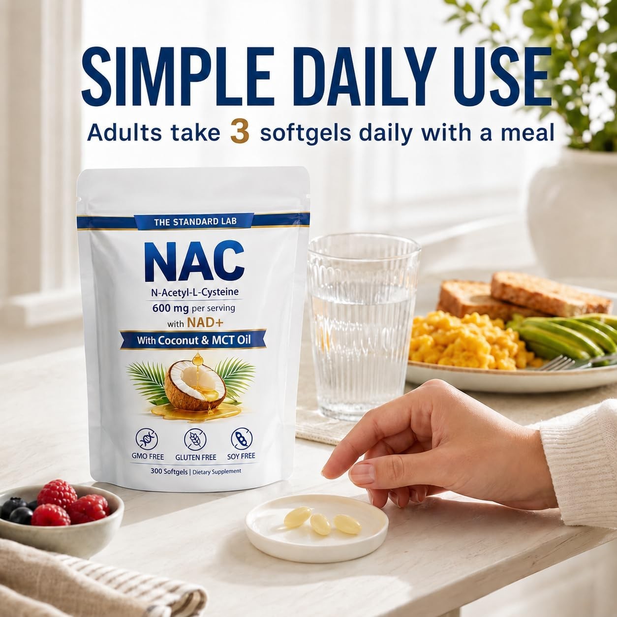 NAC 600mg with NAD+ Daily Complex – 300 Softgels for Immune Support & Energy Boo