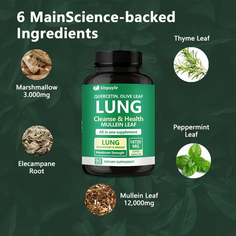 Lung Cleanse Respiratory Support Supplement Mullein Quercetin 90 Capsules