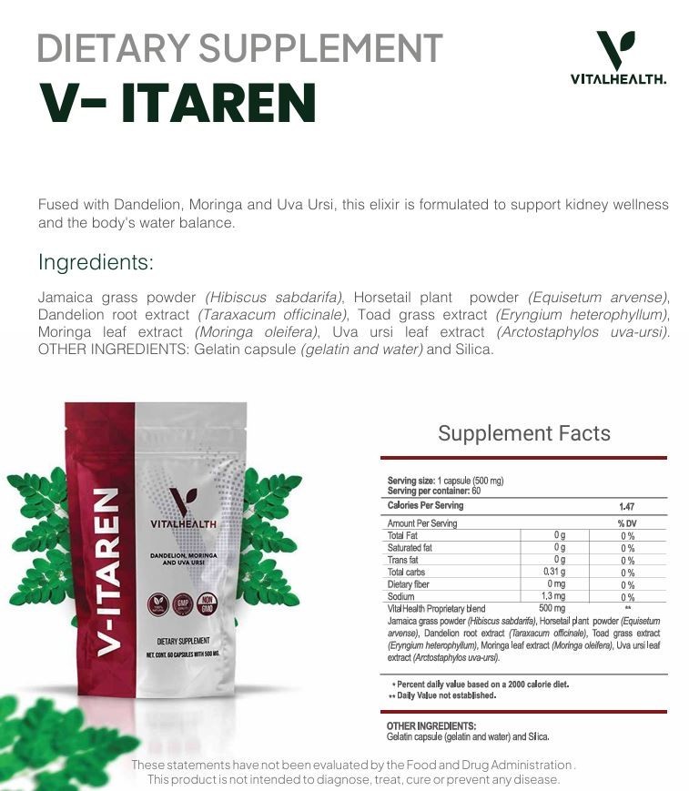 Vital Health V-ITAREN Dandelion, Moringa and Uva Ursi |
