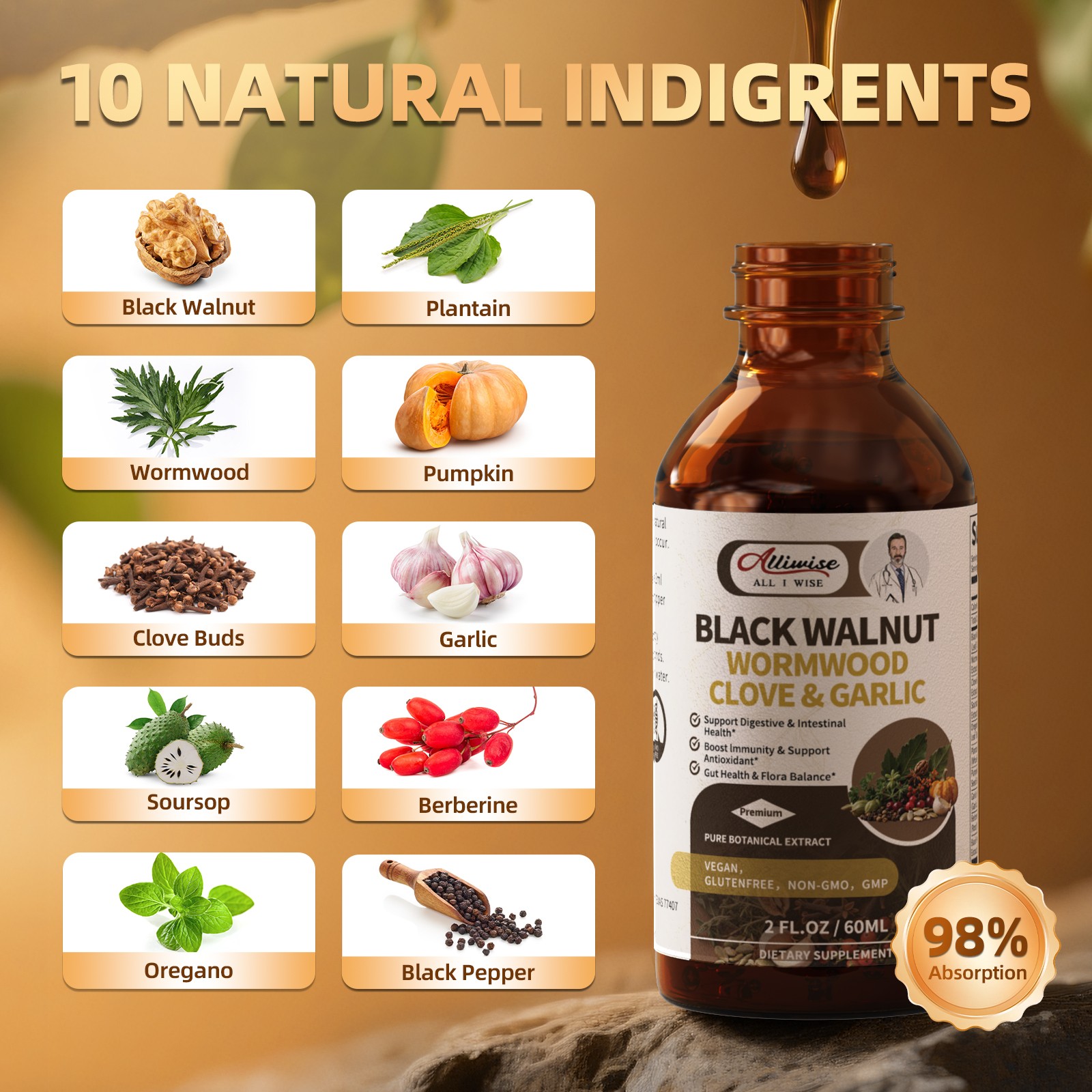 Parasite Cleanse Tincture/Extract-Wormwood,Black Walnut Hull, Clove,Best Quality