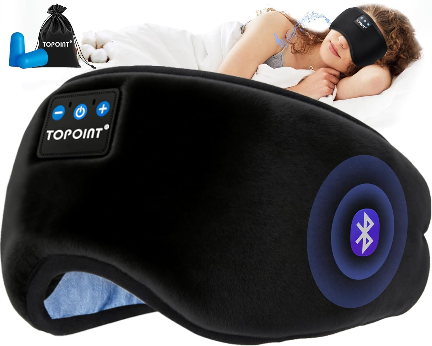 TOPOINT Sleep Mask with Headphones Bluetooth 5.4 Wireless, Sleep Headphones Earp