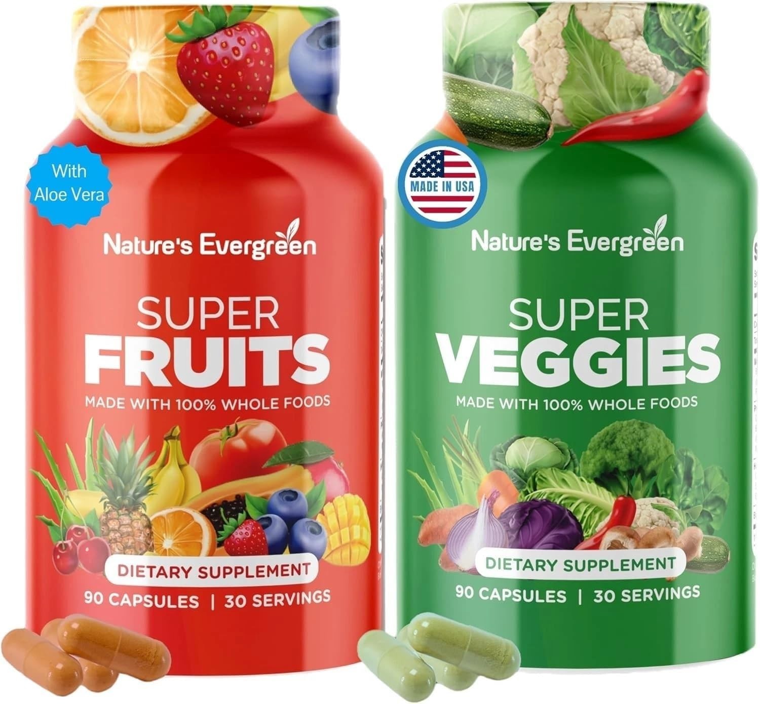 Super Food Fruits and Veggies Suppliment- 90 Fruit and 90 Vegetable Capsules