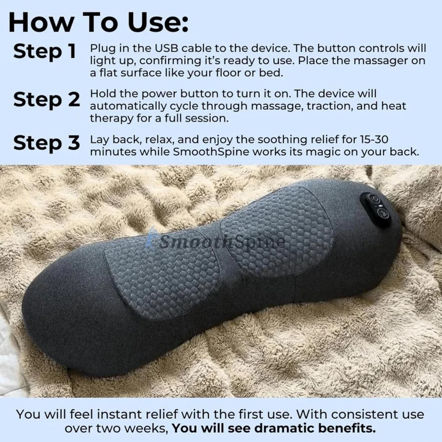 Triple Fusion Back Massager – the Official Smooth Spine Back Massager with Heat