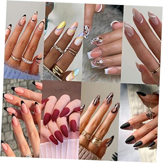 8 Packs (192 Pcs) Press on Nails, Acrylic Fake Nails, Short False Nails,