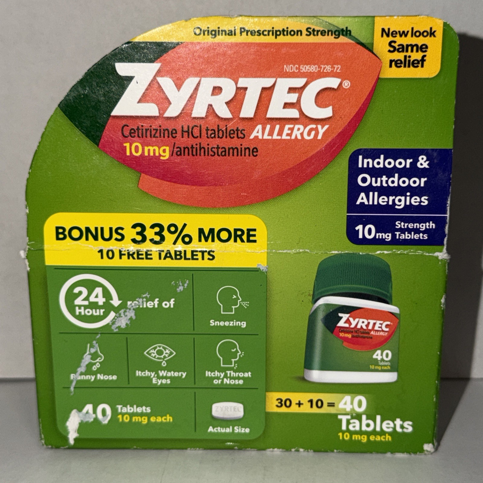 Zyrtec Cetirizine Allergy Relief 10 mg 40 Tablets Exp 08/2027 FREE SHIPPING