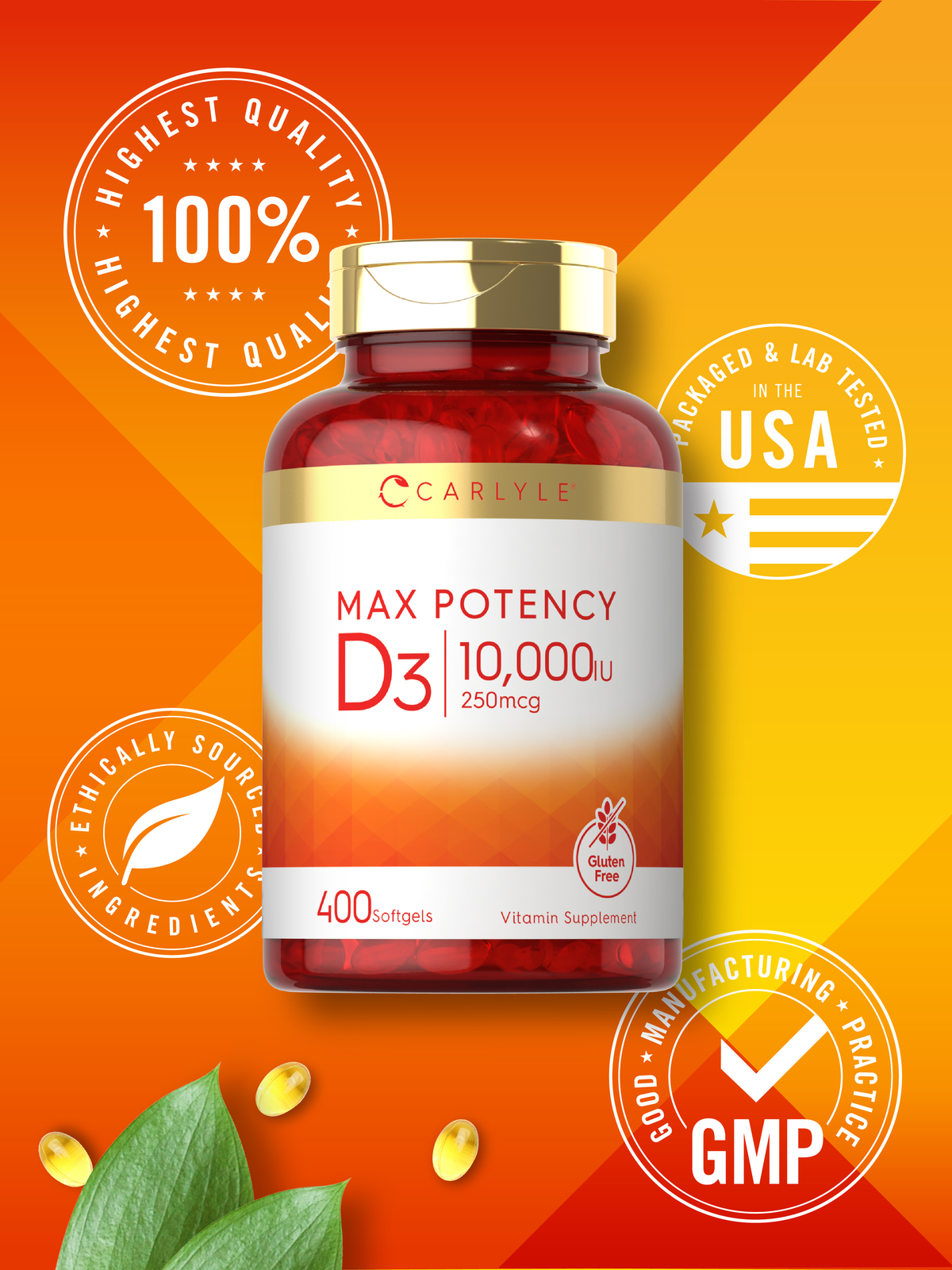 Vitamin D3 10000 IU 400 Softgels | Value Size | Max Potency | by Carlyle