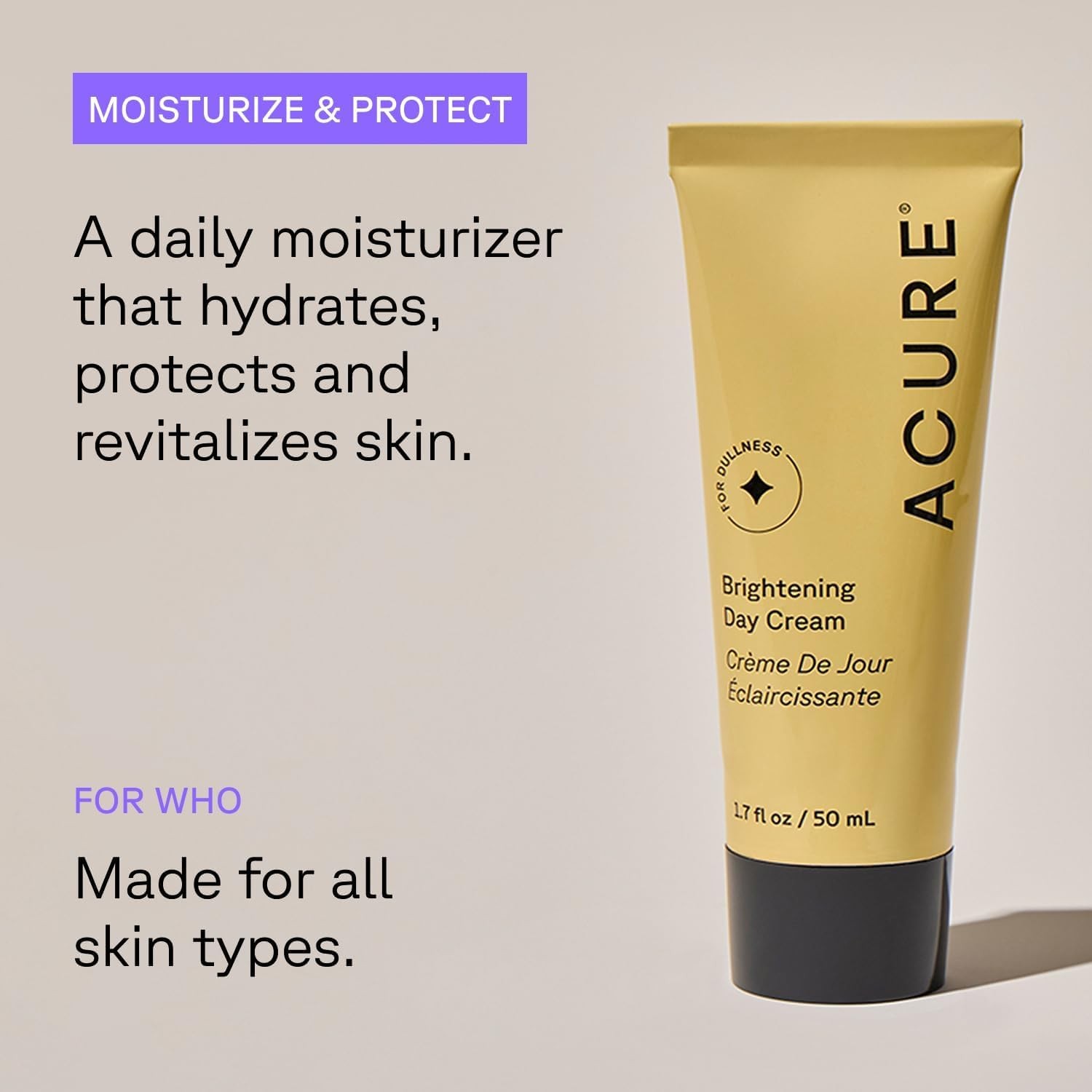 Acure Brightening Day Cream – Cica Cream, Anti 1.7 Fl Oz (Pack of 1), Ivory