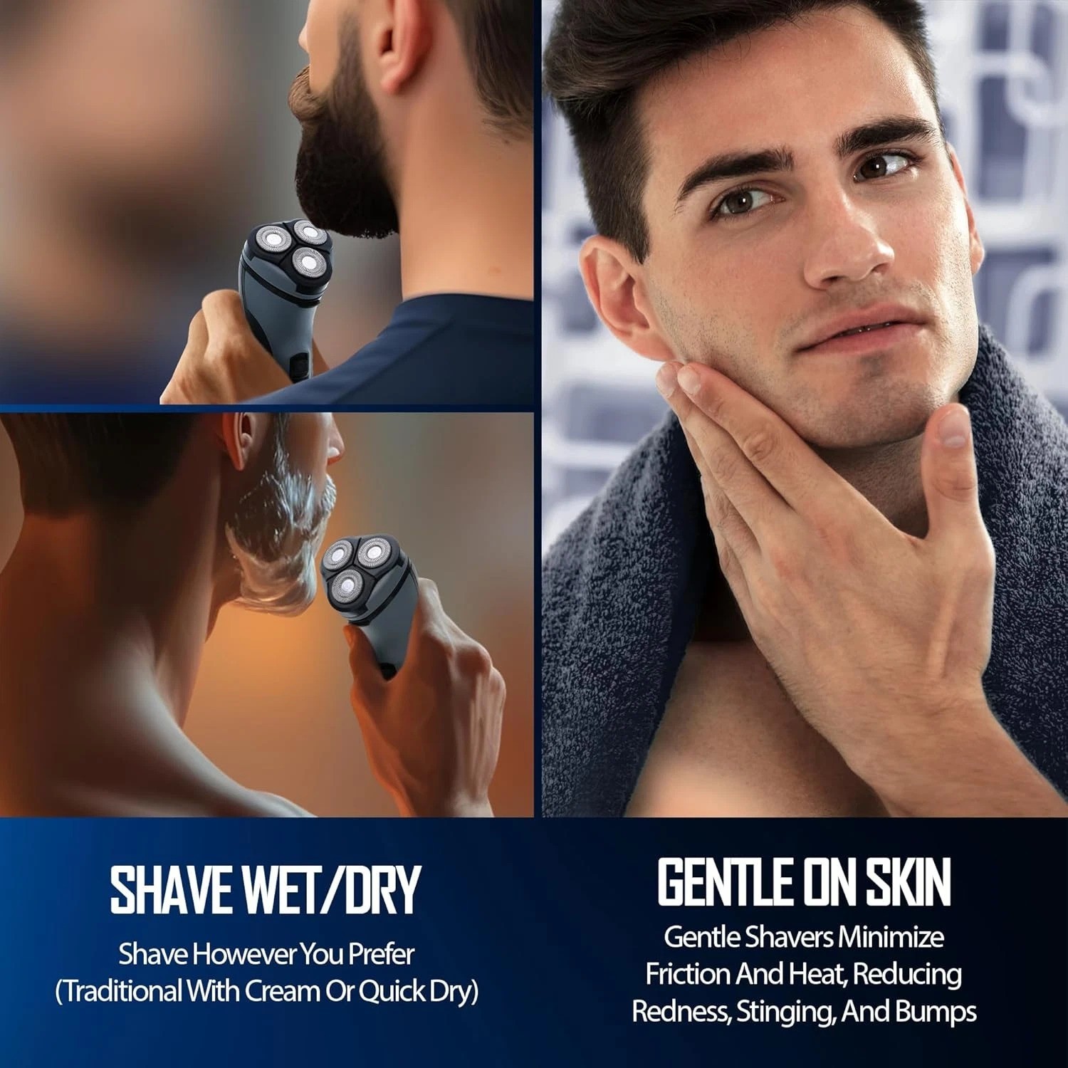 Rotary Shaver, Rechargeable Electric Rotary Shaver with Stainless Steel Blades,