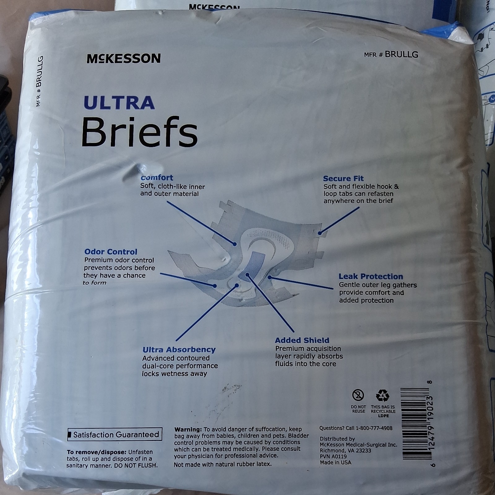 Lot of 4 New 18 count Mckesson Ultra Briefs Large Unisex waist 45-58 inches