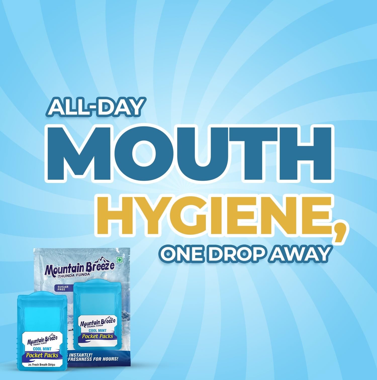 Mountain Breeze Oral Hygiene Mouth Freshener Sugar Free Cool Mint Blue