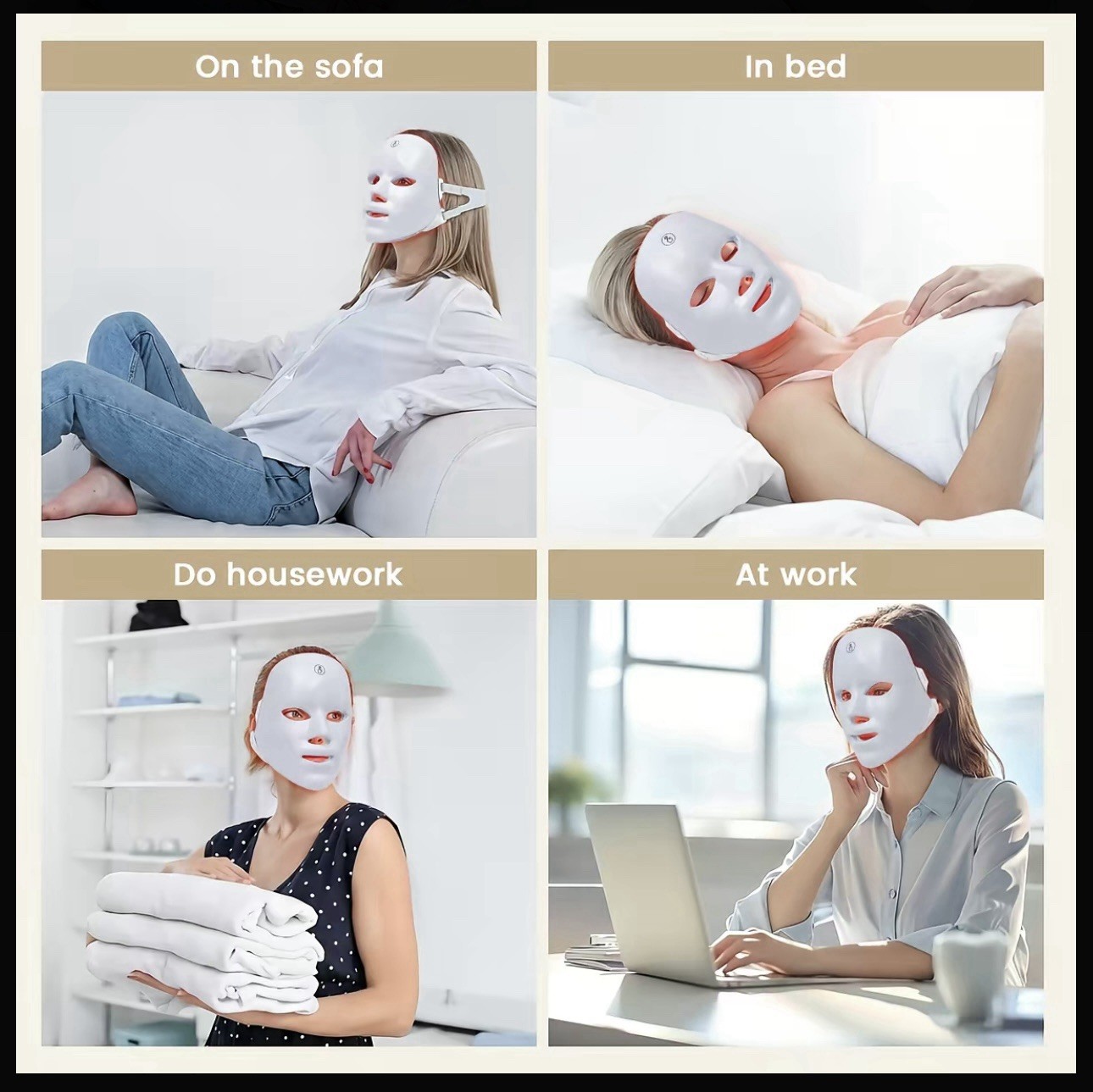 7-Setting LED Red Light Therapy Face Mask, Adjustable, Timer, Rechargeable USB