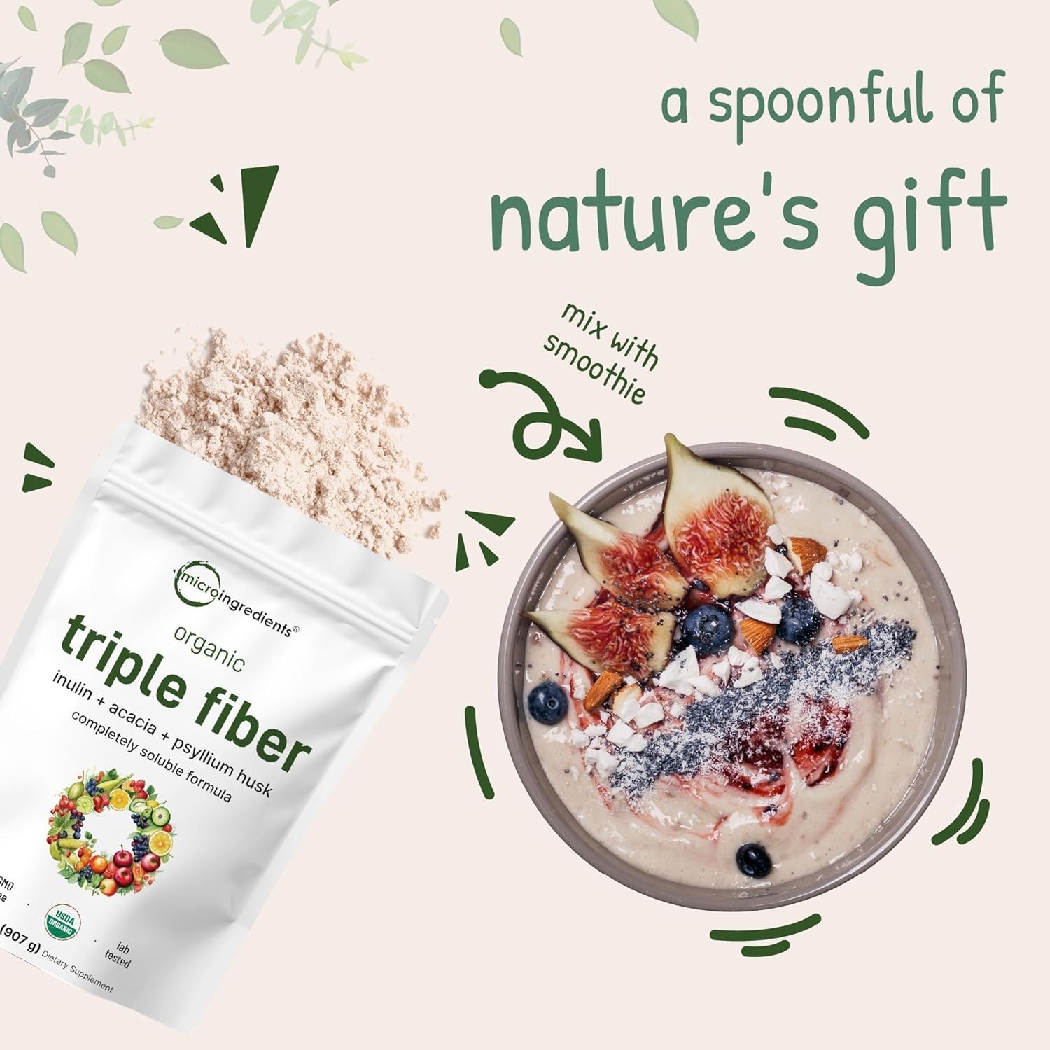 Organic Triple Fiber Powder – 2lb Prebiotic for Digestive & Gut Health