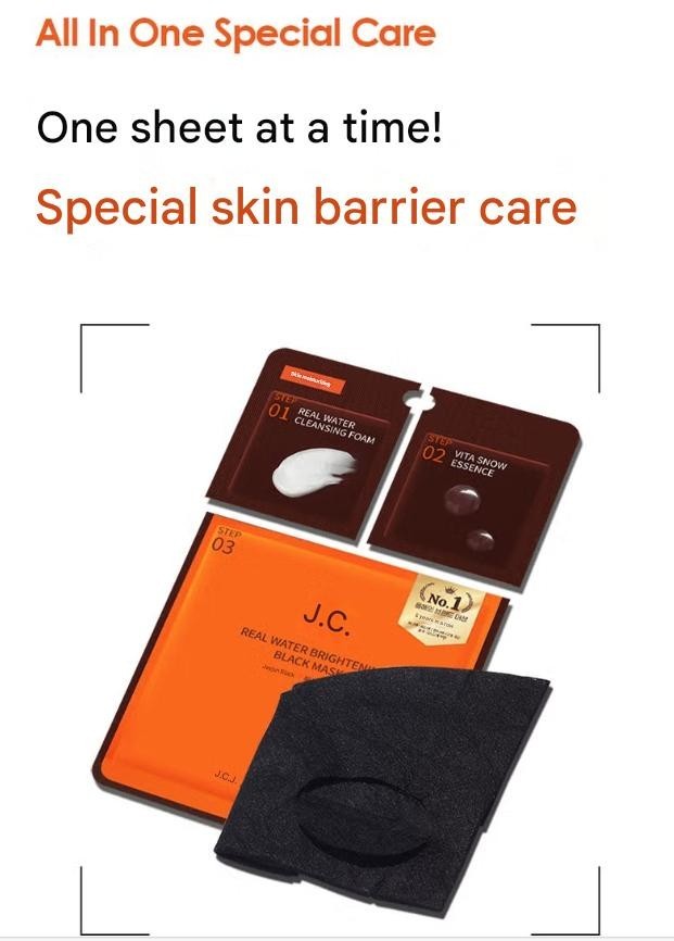 JAYJUN Real Water Brightening Black Mask 10pcs 3-step Skin Barrier Care K-Beauty