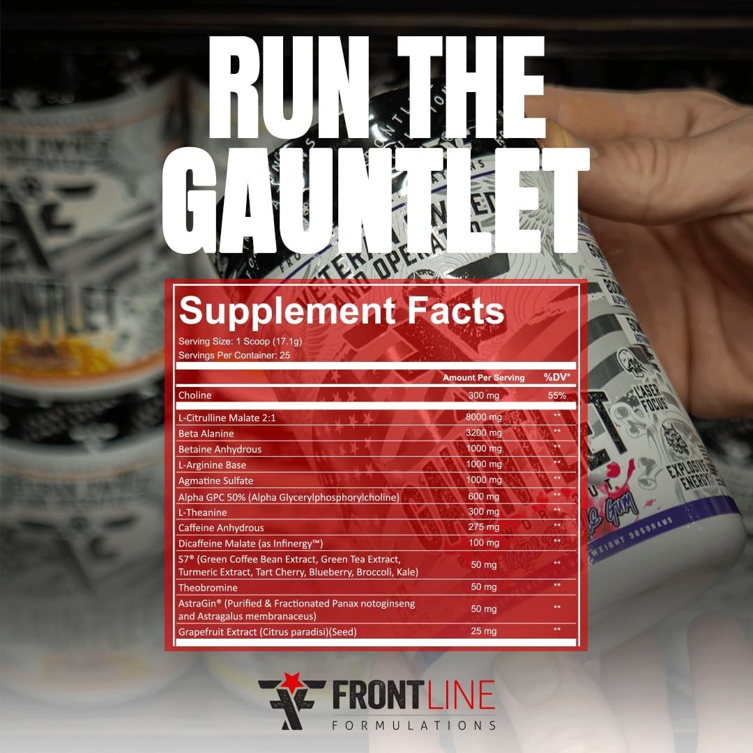 Gauntlet Pre-Workout Powder,Explosive Workouts,Laser Focus,Mid Stim,Amazing Flav