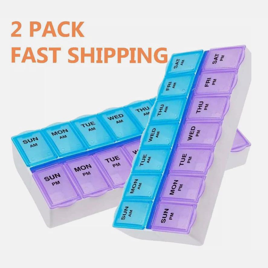 2 Pack Weekly Pill Box Organizer Twice a Day 7 day AMPM Medicine Organizer Case