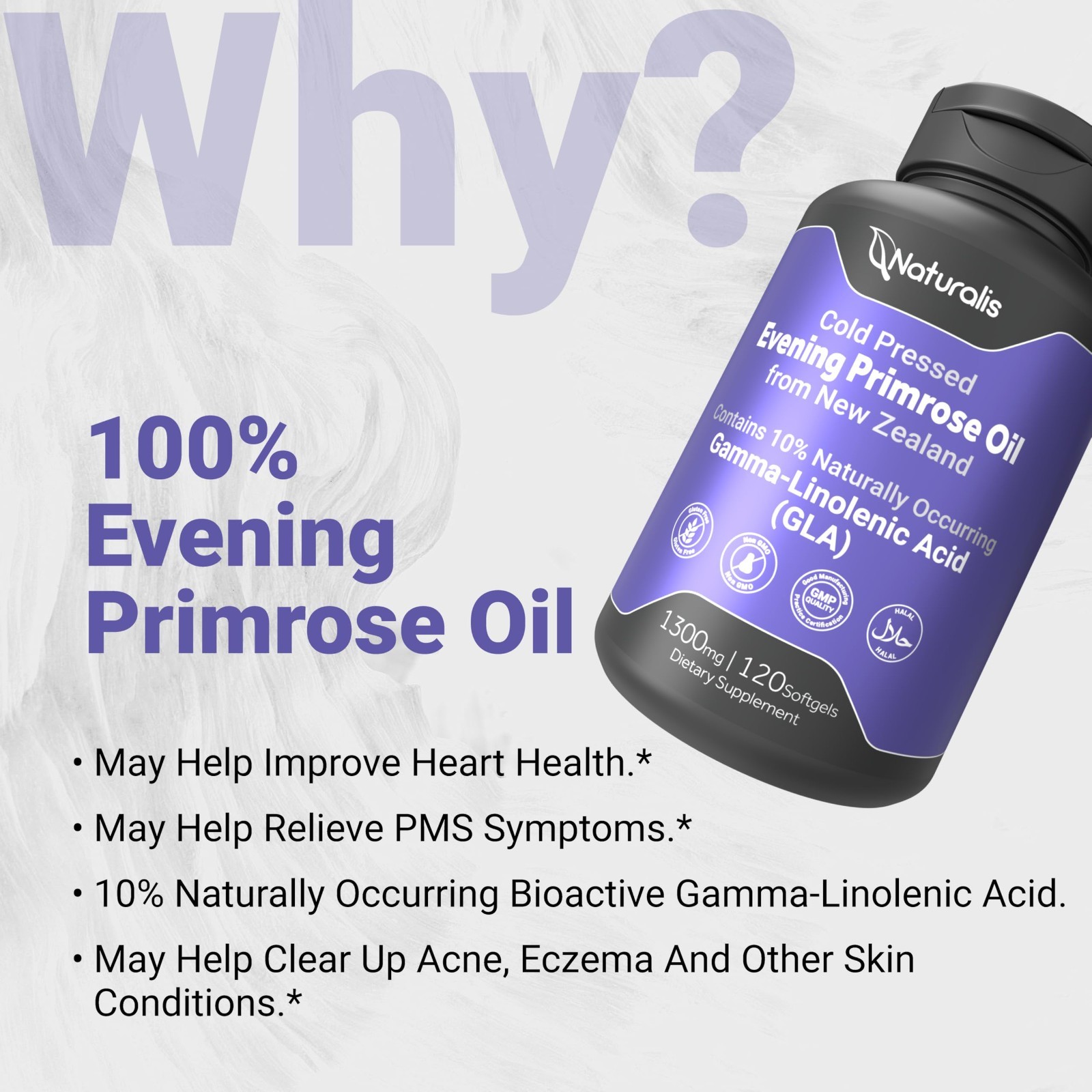 Evening Primrose Oil 1300mg – Non-GMO, Gluten Free, 120 Softgels, Natural Health