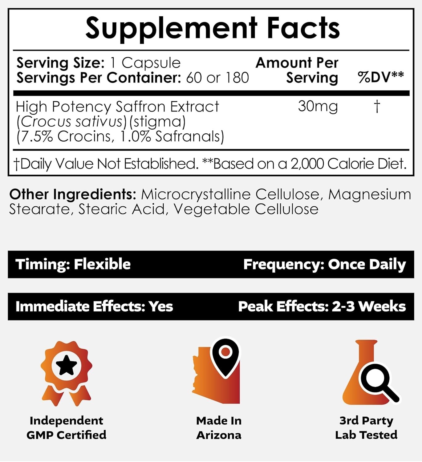 Nootropics Depot High Potency Saffron Extract Capsules | 30mg | Minimum 7.5% Cro