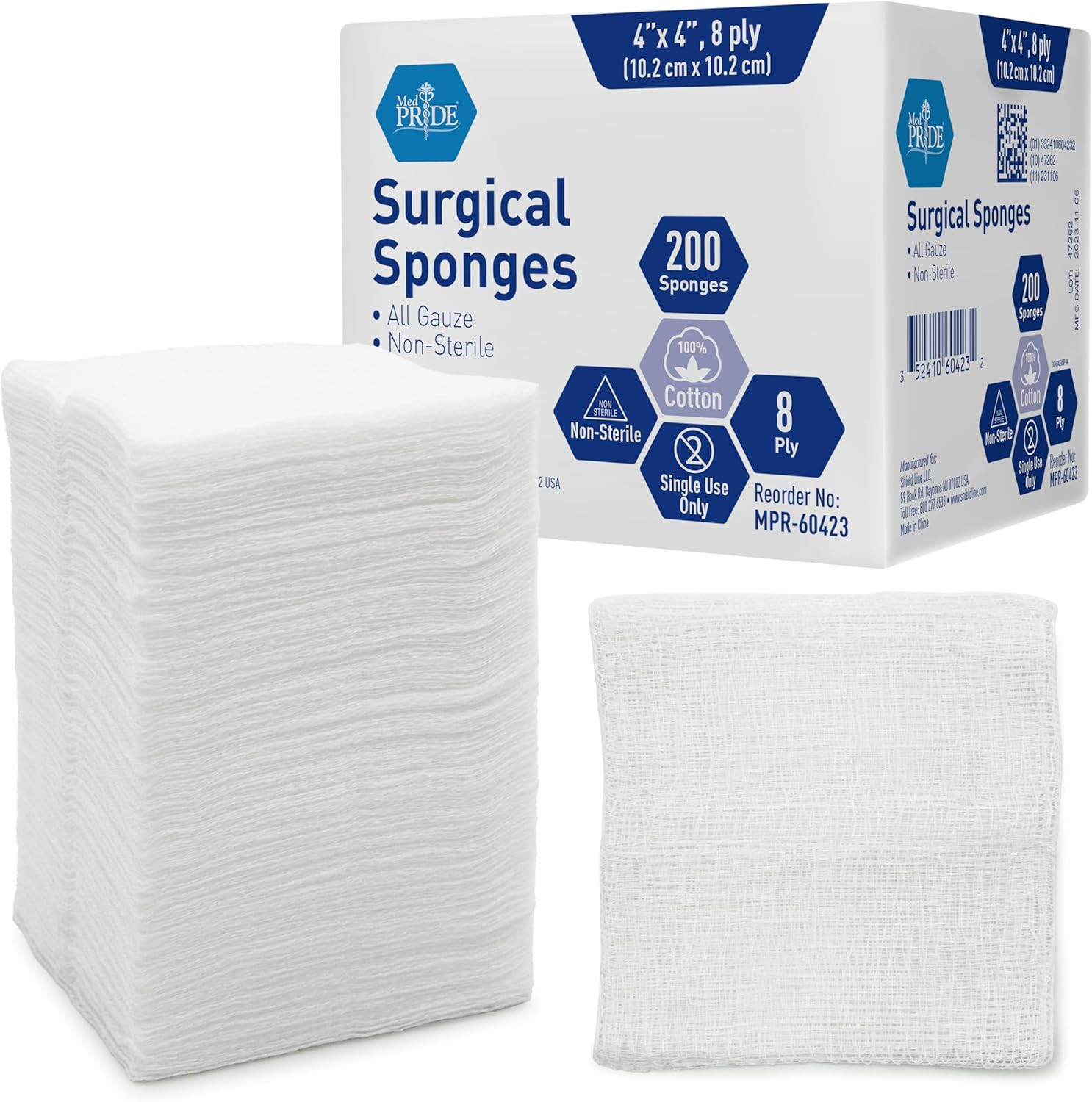 Surgical Gauze Sponges 4″ x 4″ 8-Ply Non-Sterile 200 Pack