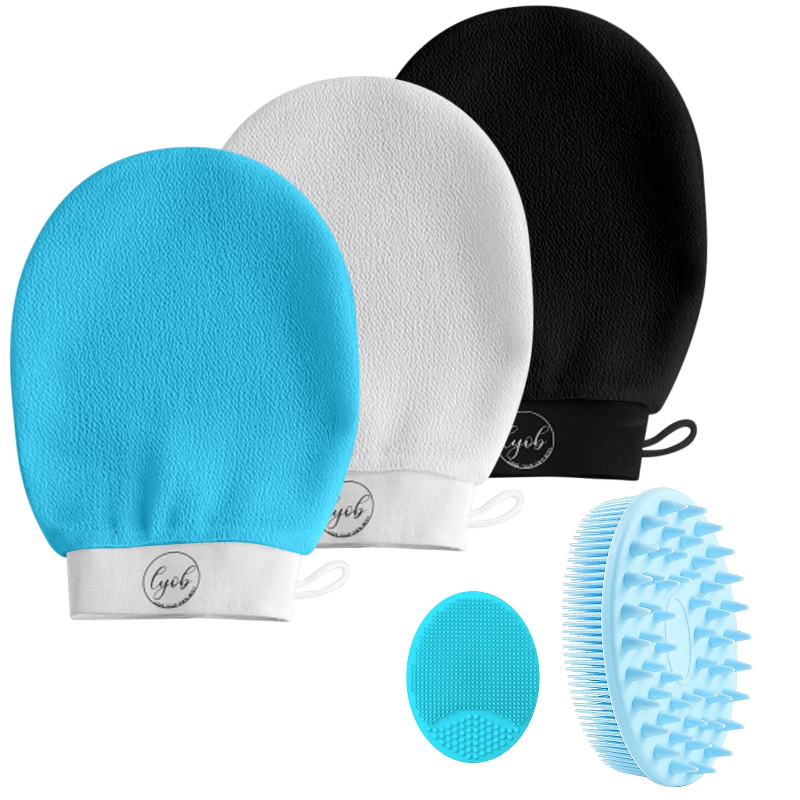 LYOB 5-in-1 Bath Exfoliation Set with 1-Silicone One Size Fits Most, Blue