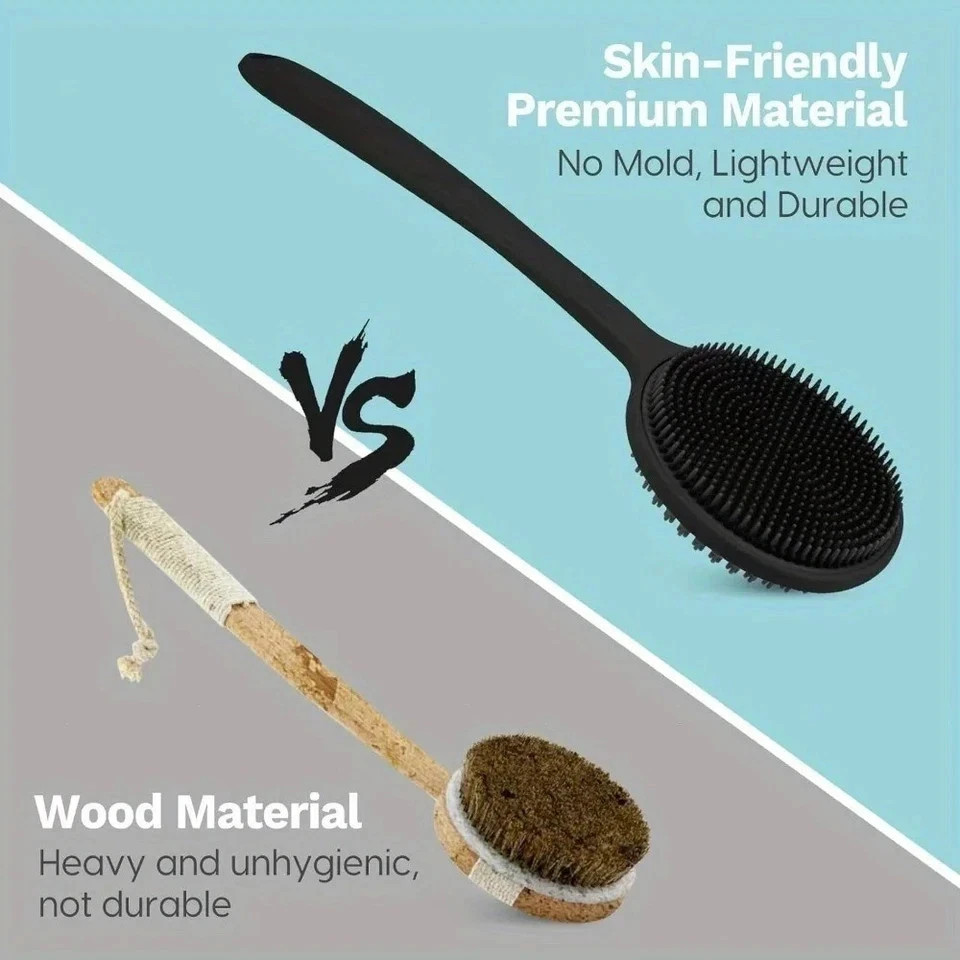 Long Handle Silicone Back Scrubber, Double Sided Bath Body Brush for Shower Men