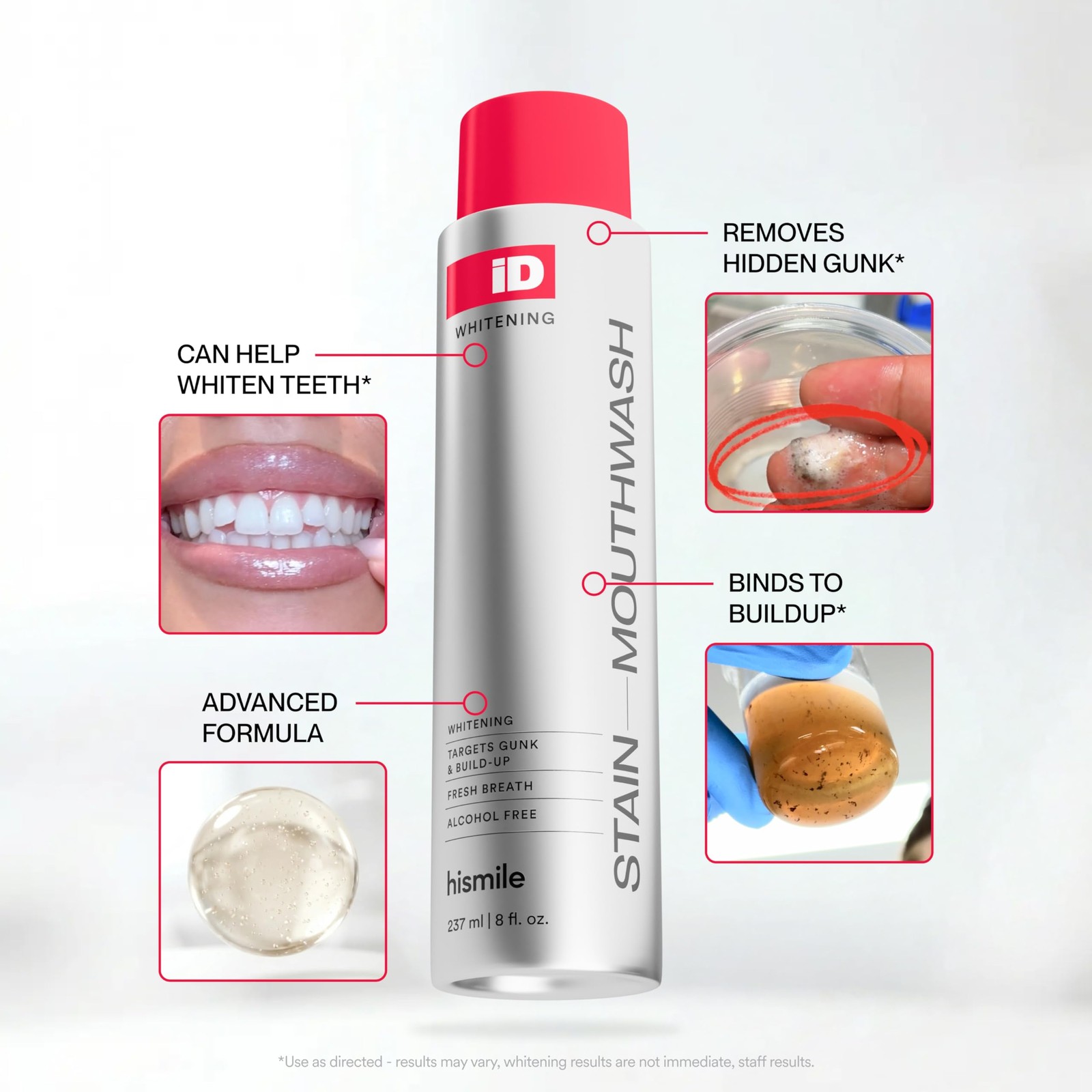 iD Stain Whitening Mouthwash Gunk Removing Mouthwash for Fresh Breath Hydrogen*/