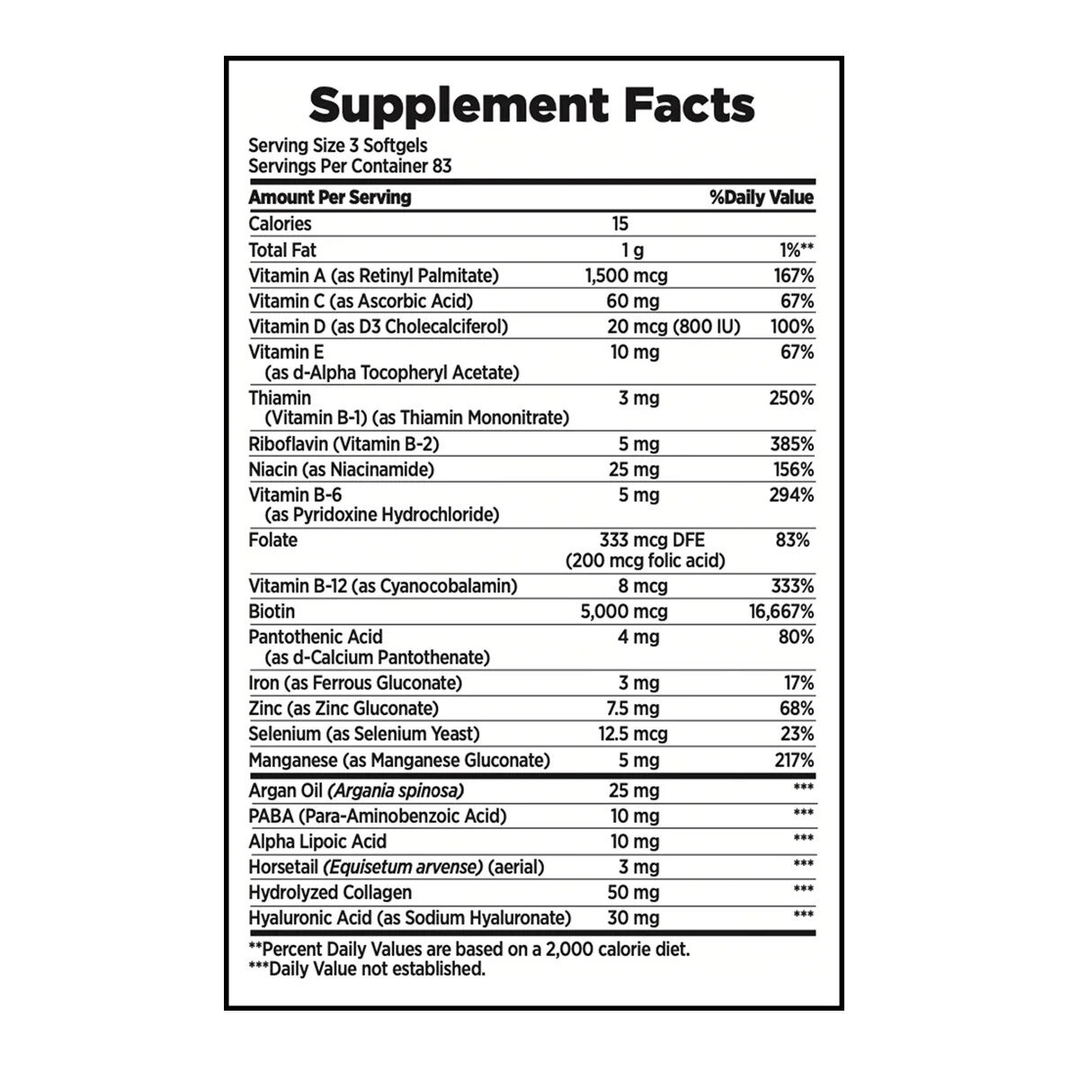 Nature’s Bounty HAIR SKIN and NAILS 250 Softgels Multivitamin 5000 mcg Biotin