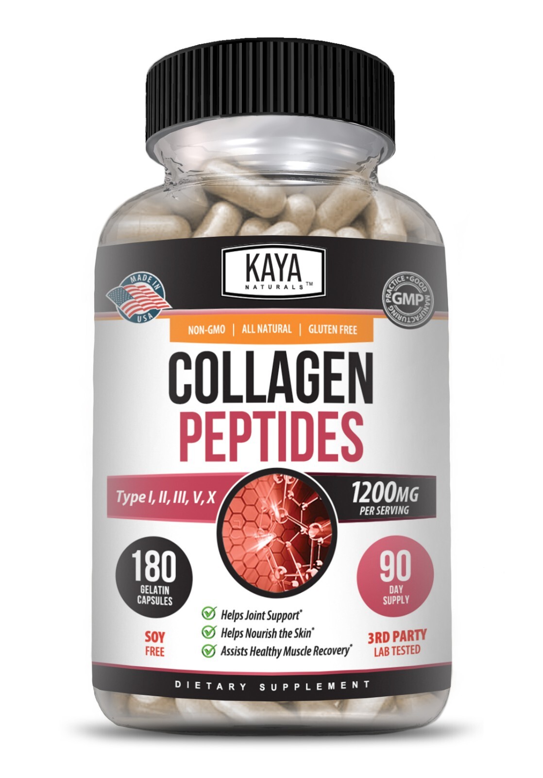 COLLAGEN PEPTIDES Types I, II, III, V, X 180ct Pills Anti-Aging Skin Capsules