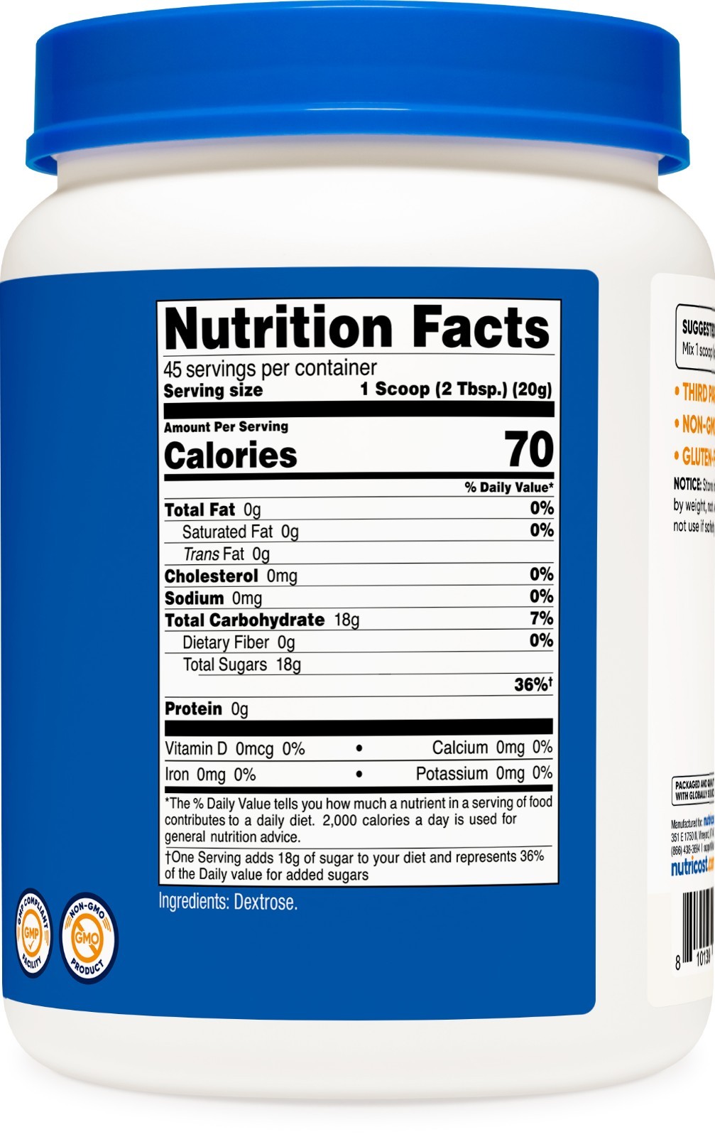 Nutricost Dextrose Powder 2 LBS, Non-GMO, Gluten Free, Vegetarian Friendly