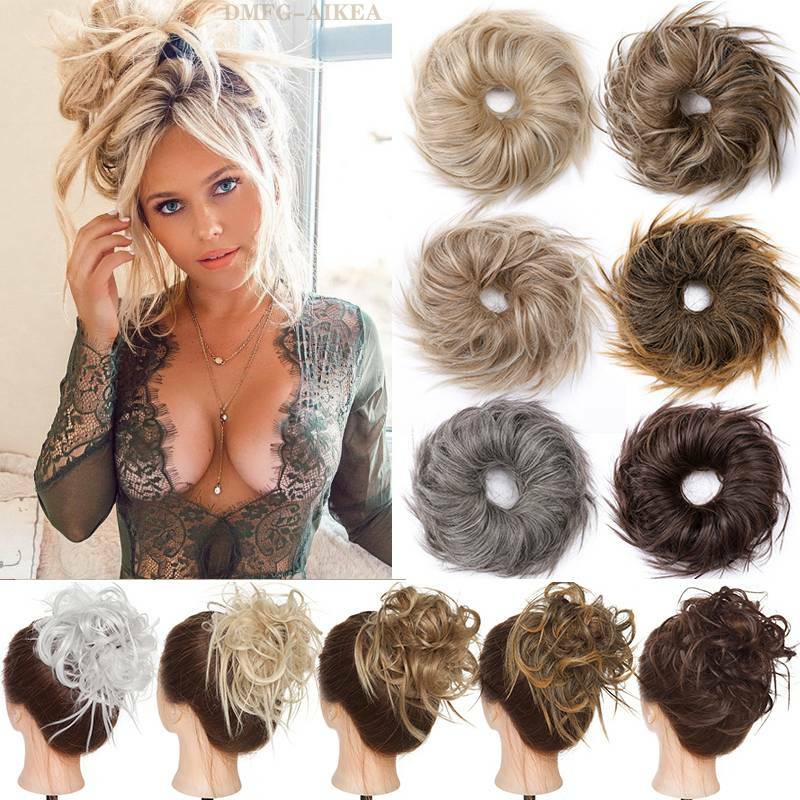 Curly Messy Bun Hair Piece Scrunchie Updo Cover Hair Extensions Real As Human US