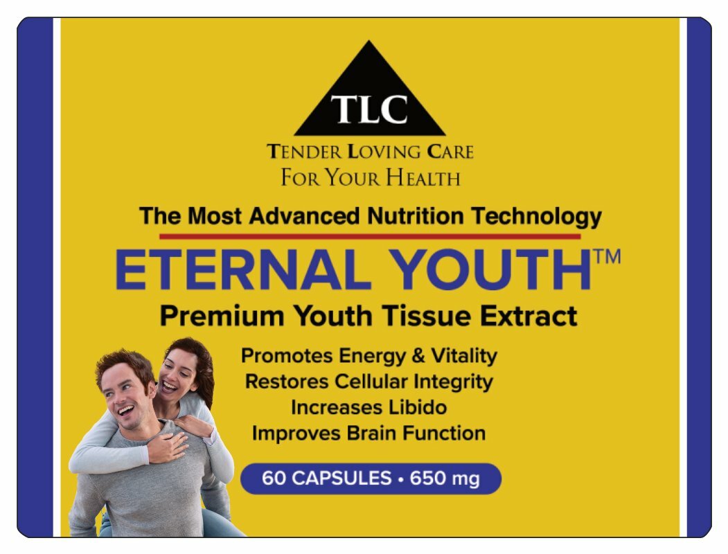 YOUNG TISSUE EXTRACT TLC ETERNAL YOUTH 650mg 60 Caps ANTI AGING FORMULA -POTENT
