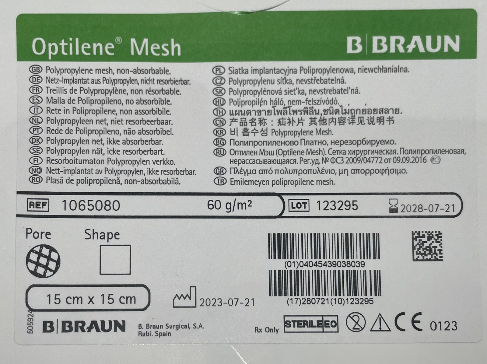 Polypropylene monofilament Surgical Mesh 15×15 Cm. Special To Repair Of Hernias