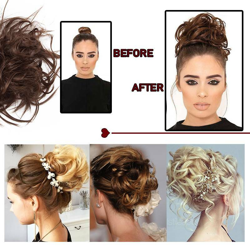 Curly Messy Bun Hair Piece Scrunchie Updo Cover Hair Extensions Real As Human US