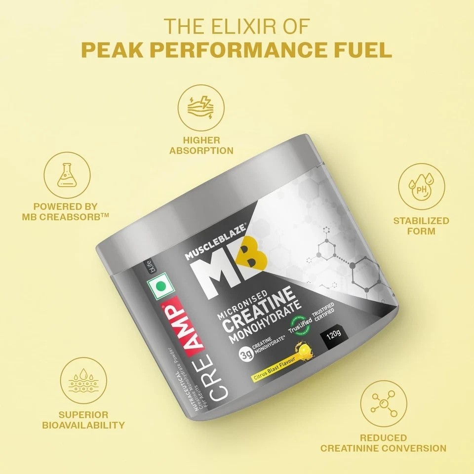 Micronised Creatine Monohydrate CreAMP Powder, Citrus Blast (30 Servings, 120g)