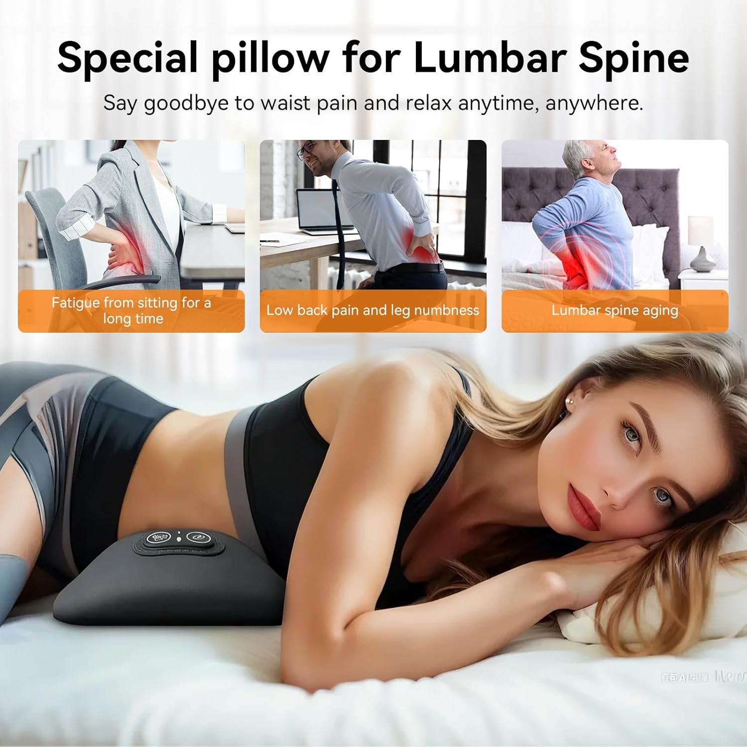 Electric Lumbar Support Pillow 3 In 1 Smooth Spine Triple Fusion Back Massager