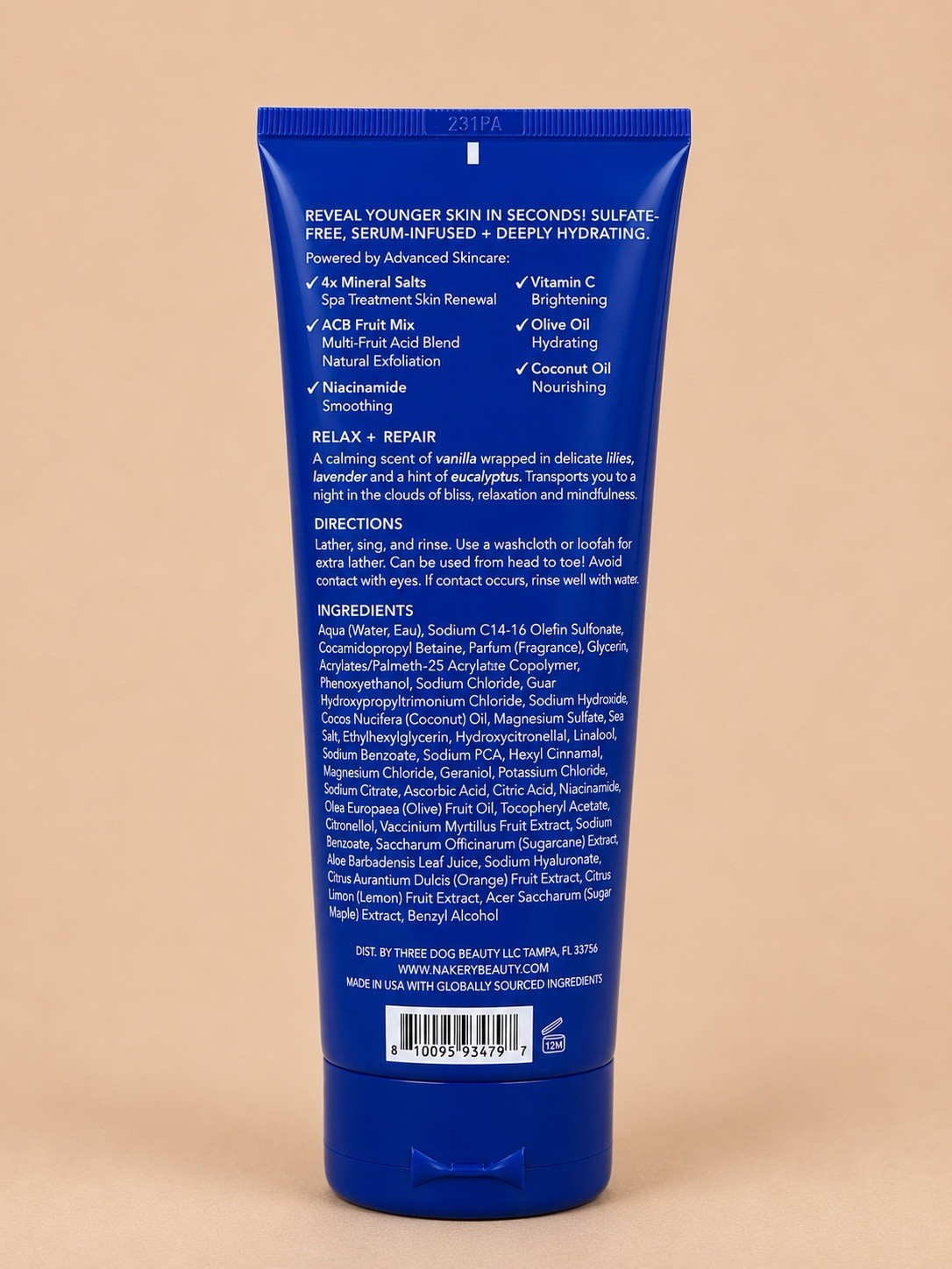 Nakery Beauty Magnesium Face Body Hair Wash Relax Repair 6.76oz New Sealed