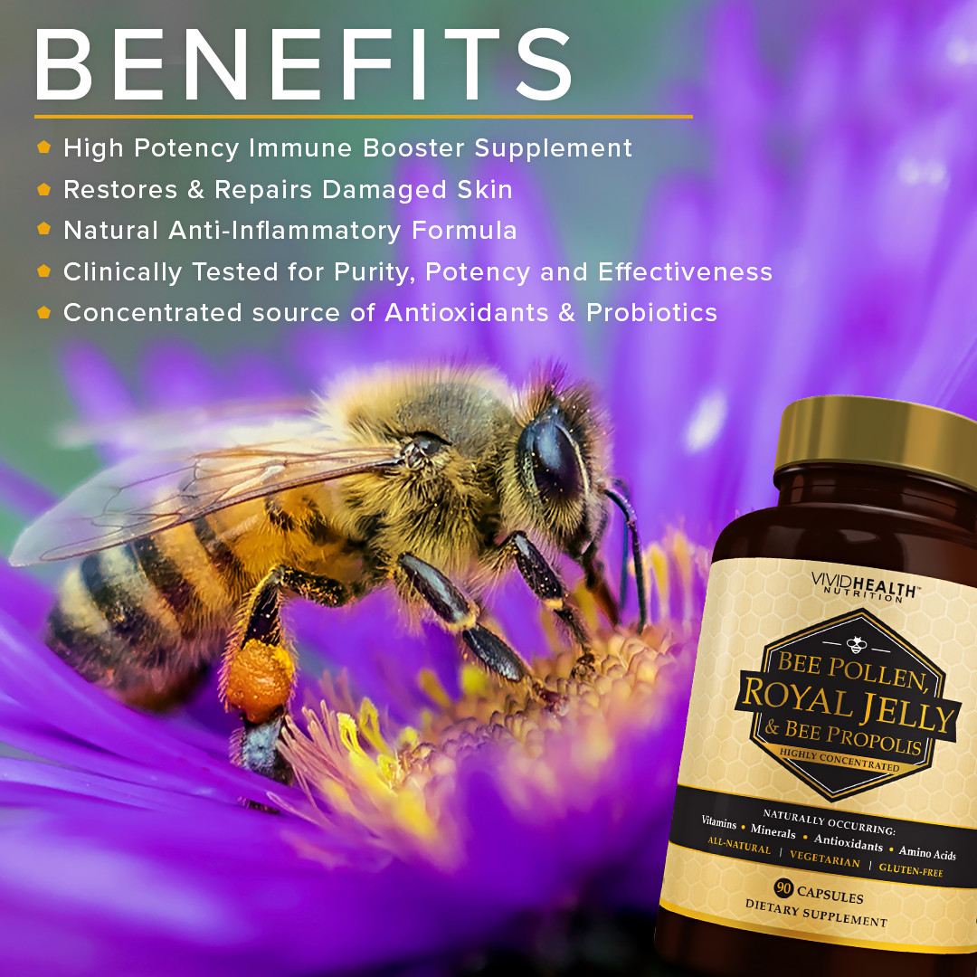 ROYAL JELLY Supplement w/ BEE POLLEN & PROPOLIS Immune System Booster raw pure