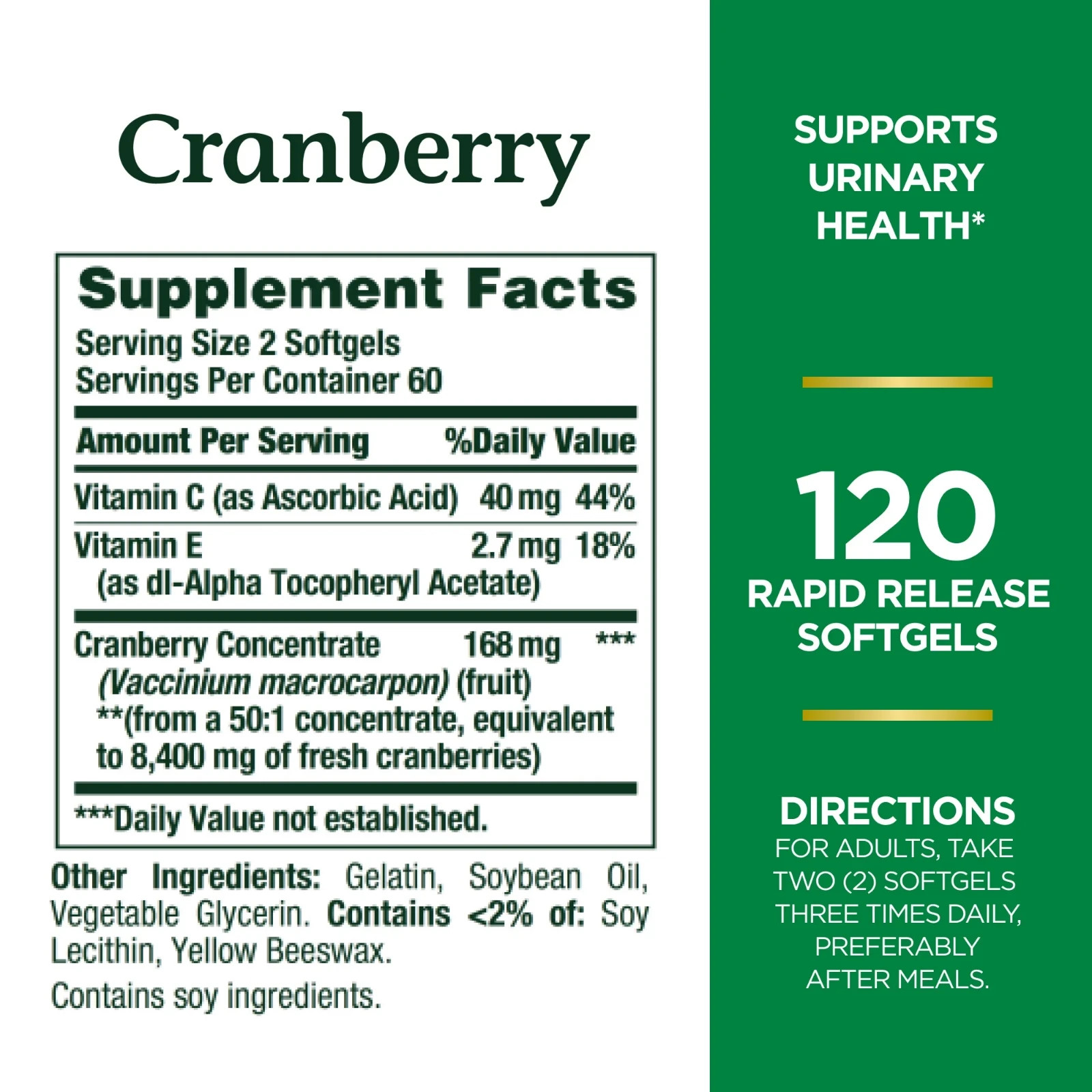 Nature’S Bounty Cranberry Supplement Vit C Urinary Health 4200Mg 120 Softgels