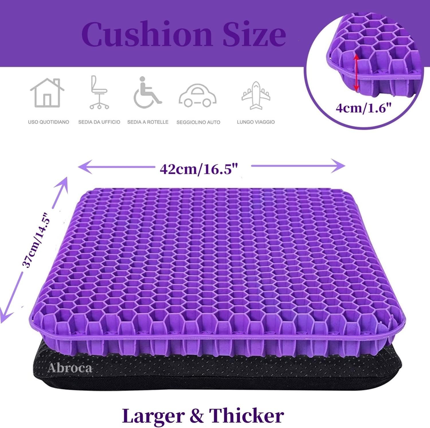Gel Seat Cushion for Long Sitting, Double Thick Office Desk Home Wheelchair Seat